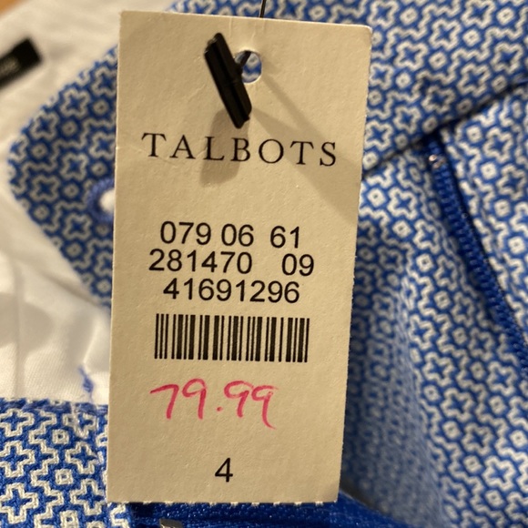NWT Talbots Hampshire Dress Pants - Blue/White pattern w/ pockets & belt loops - Picture 4 of 6